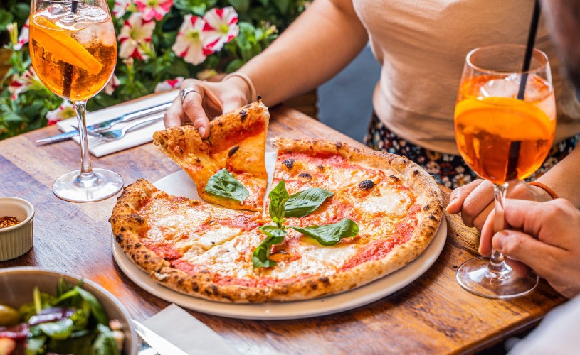 Pizza and Aperol spritz from Dough, Bath